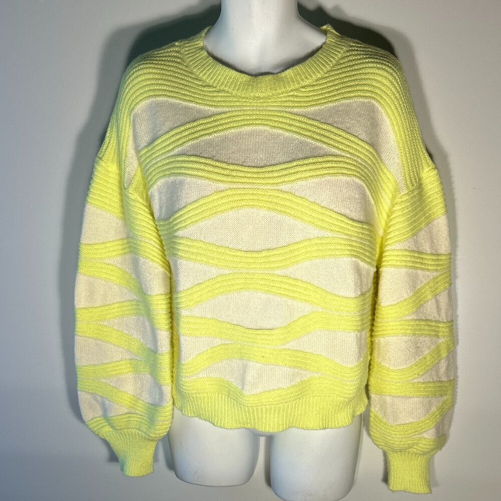Bright Yellow Stripe SZ XL Sweater Chunky Boxy Y2K Retro Party Comfy 90's